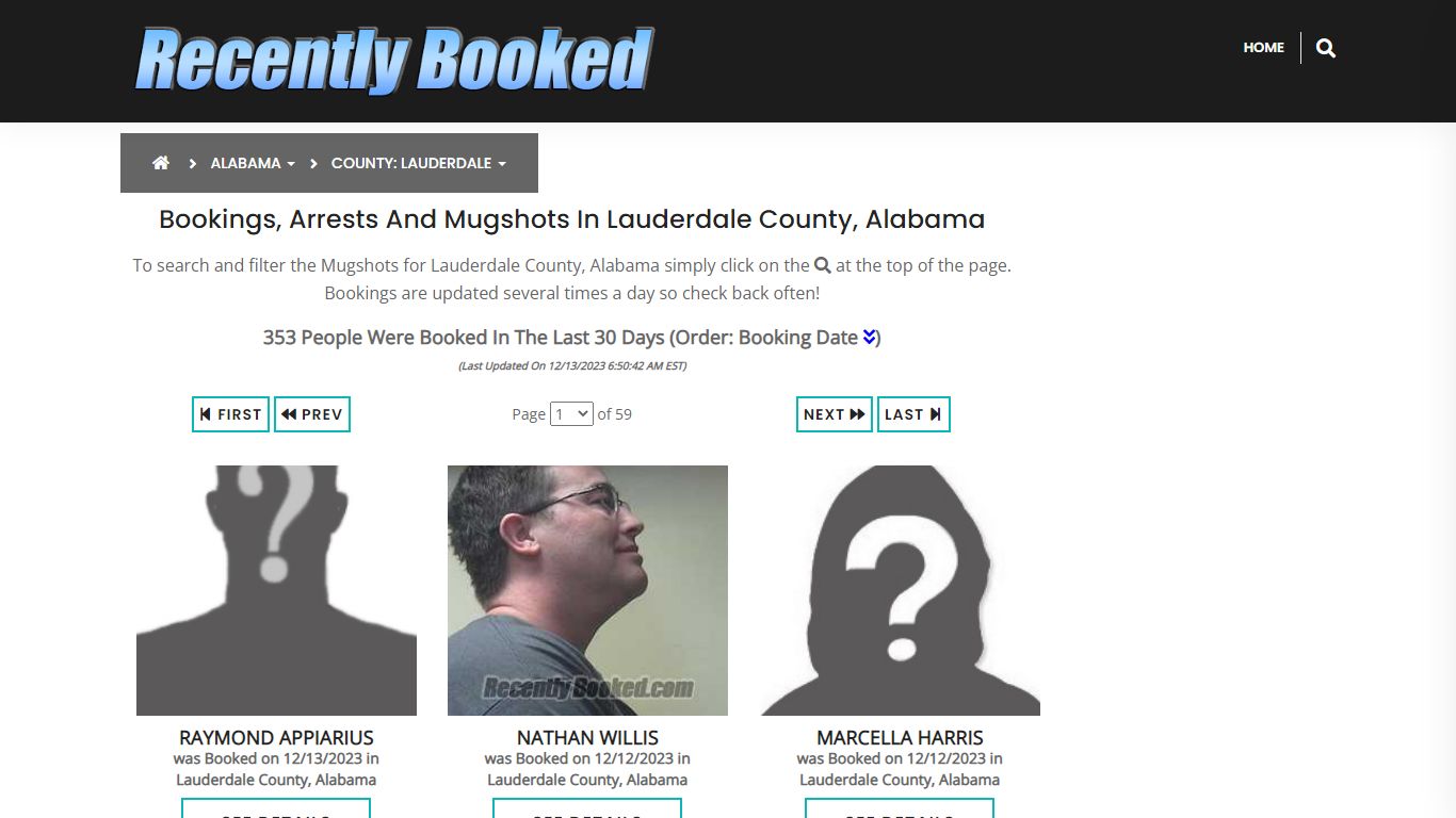Bookings, Arrests and Mugshots in Lauderdale County, Alabama